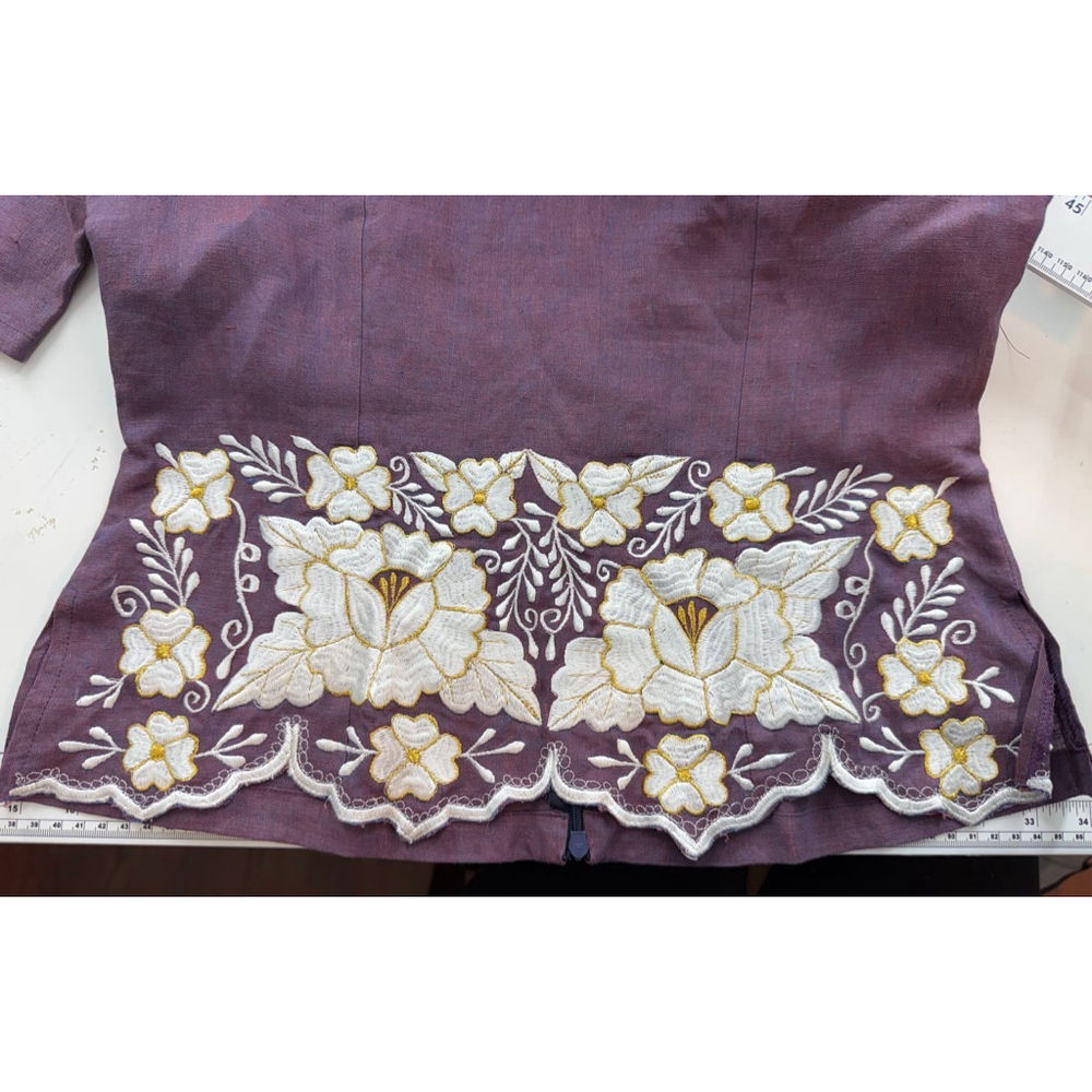 Vintage Inspired Embroidered Linen Blend Blouse Cottagecore Boho Dark Academia M - Picture 7 of 11
